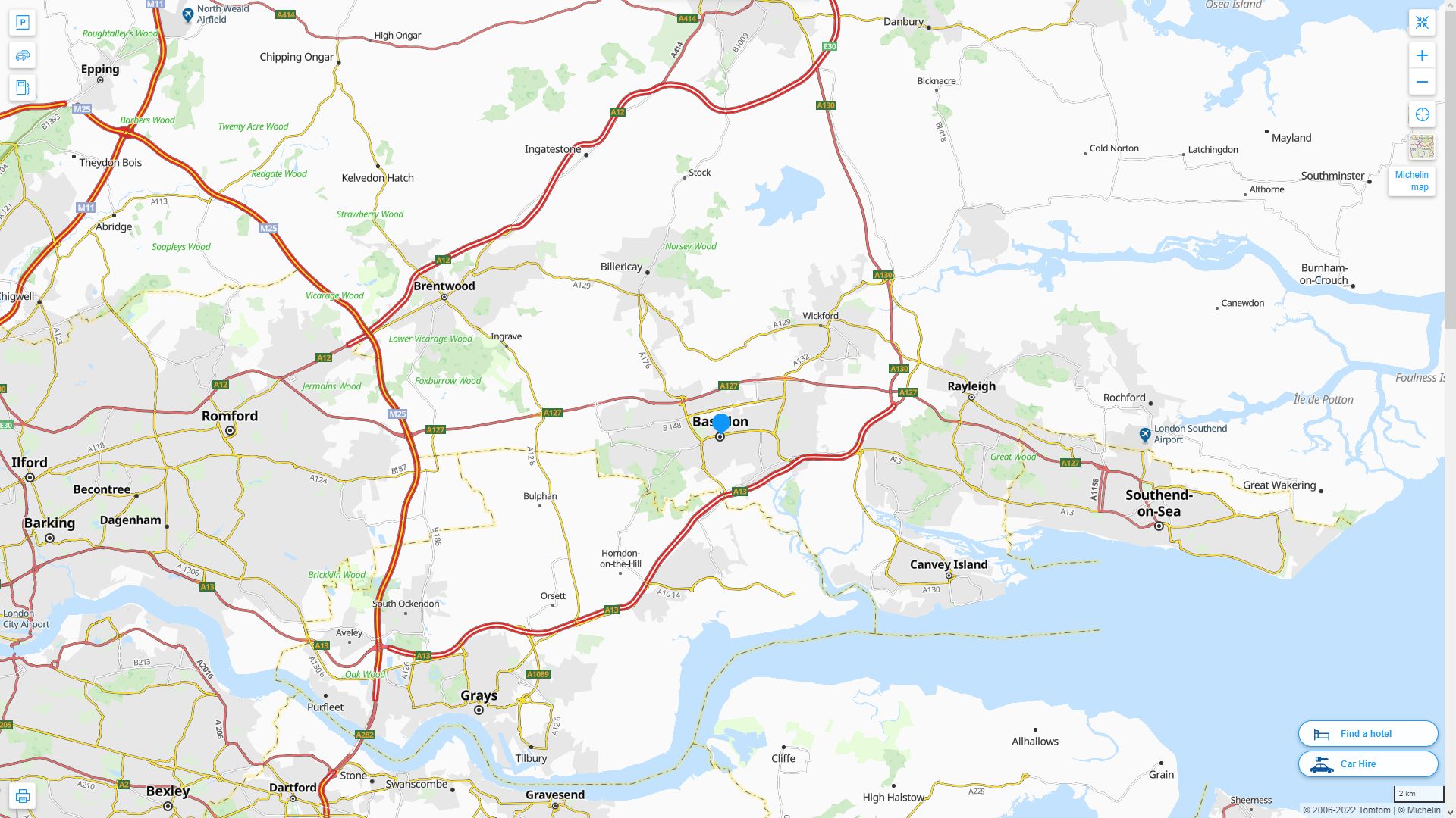 Basildon Royaume Uni Autoroute et carte routiere